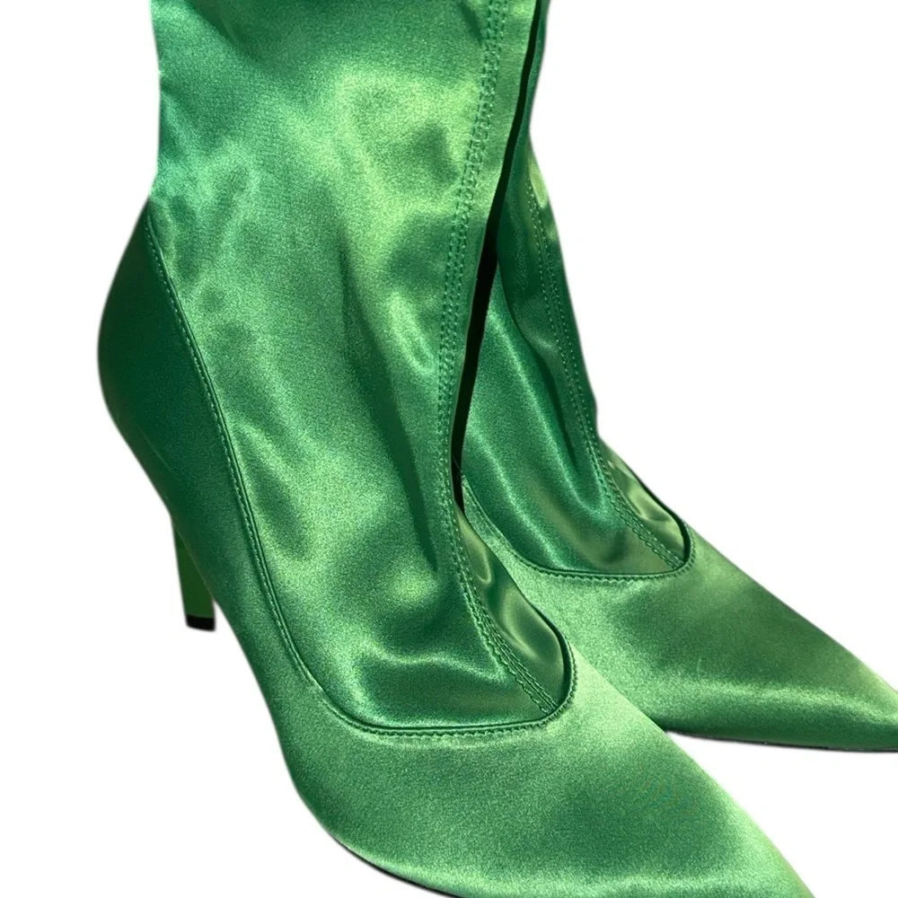 ZARA woman's satin effect ankle boots green 38 Euro/7.5 to 8 US